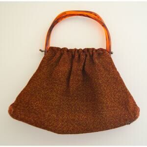 Vintage Tweed Satchel Purse with Lucite Top Handle